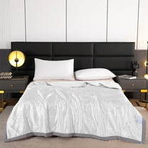 Satin Summer Quilt, Air Conditioning Comforter, Washable Thin Double Sided Quilt for Two Person, White Polyester Lightweight Bedding