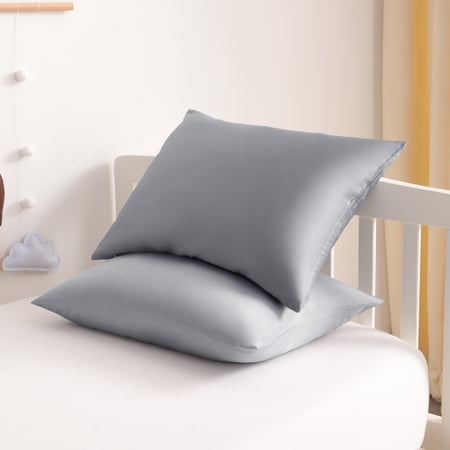 Satin Super Soft Toddler Pillowcases with Hidden Zipper Closure, Luxury and Silky Travel Pillow Covers, 13" x 18", Silver Gray, 2 Pack