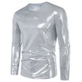 thumbnail image 1 of Satin T Shirts for Men Sparkly Long Sleeve Crewneck Tees Tops Mens Trendy Solid Color Shiny Stretchy Slim Pullover Nightclub Party Tshirts Shirt, 1 of 8