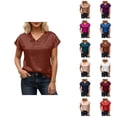 thumbnail image 1 of Satin T Shirts for Women 2026 Summer Short Sleeve V Neck Business Dressy Casual Office Work Tshirt Blouse, 1 of 7