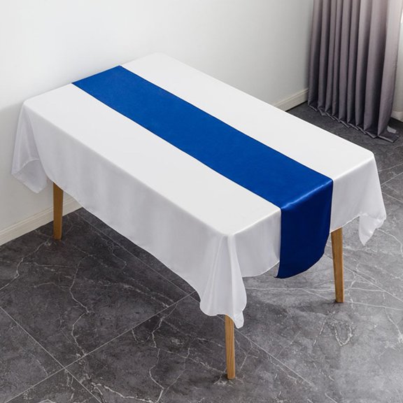 Satin Table for RUNNER 27x275cm, Wrinkle Resistant Polyester Rectangle Overlay for Wedding Banquet Party Dining Decor, White(Blue)