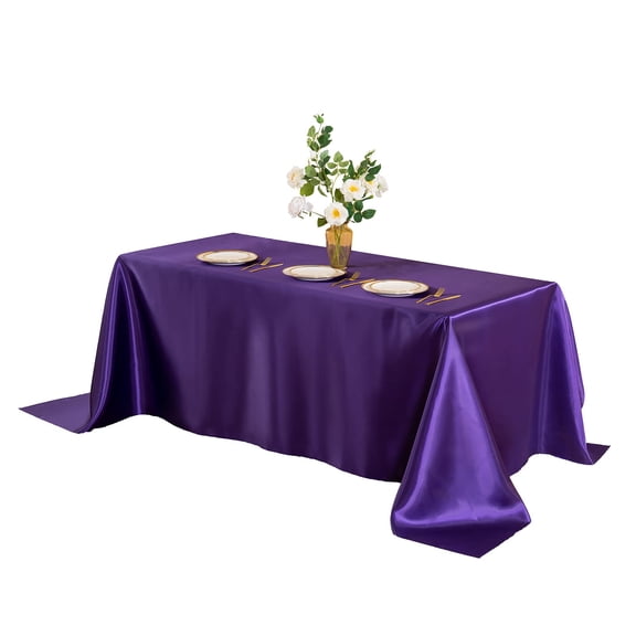 Satin Tablecloth 60 by 102 Inches Large Rectangle Table Cover, Purple Silk Fabric for Wedding Banquet Party Decor, Shiny Smooth Tablecloth