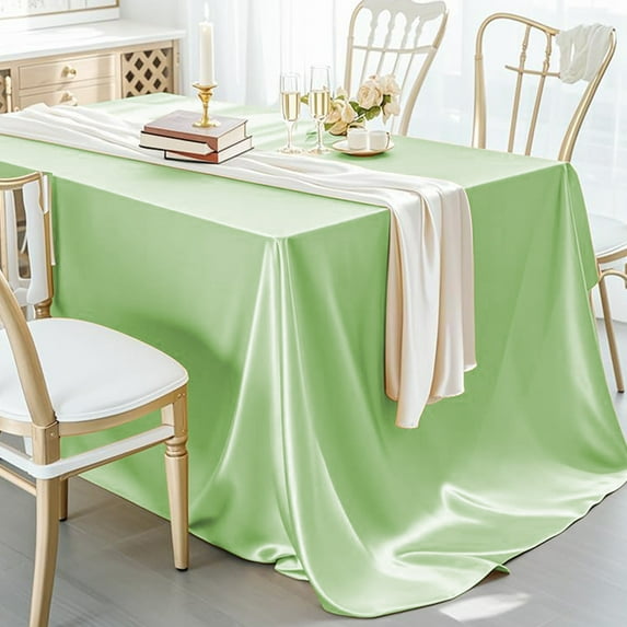 Satin Tablecloth, Rectangle Polyester Fabric, 60x84 Inches, Grass Green, for Wedding Banquet Party Dining Table,Vsgery