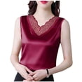 thumbnail image 1 of Satin Tank Tops for Women Silk Lace-Trim V Neck Camisole Wide Strap Tanks Lightweight Fitted Shirts Trendy Sleeveless Tees Fashion Basic Blouses Silky 2026 Summer Tops Pajamas Red, 1 of 5