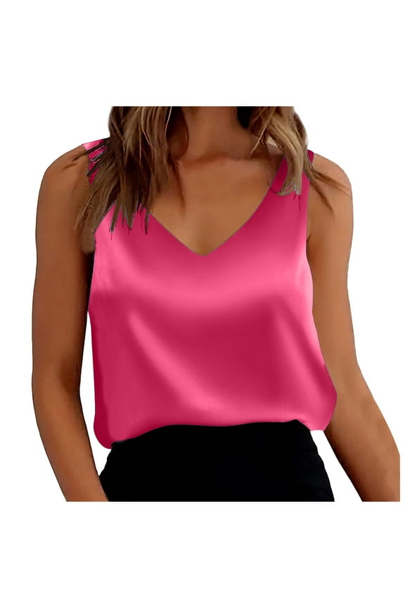 Satin Tank Tops for 2X Women Top Women Loose Fit Sleeveless 4Th Top Women V Neck Camisole Blouses 2Xl Crop Top Shirt Top