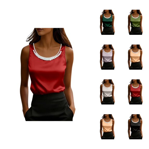 Satin Tank Tops for Women Elegant Dressy Casual Scoop Neck Sleeveless Work Shirt Summer Outfits