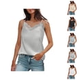 thumbnail image 1 of Satin Tank Tops for Women Elegant V Neck Lace Neckline Spaghetti Strap Dressy Casual Camisole Tops, 1 of 5