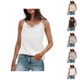 thumbnail image 1 of Satin Tank Tops for Women Elegant V Neck Lace Neckline Spaghetti Strap Dressy Casual Camisole Tops, 1 of 5