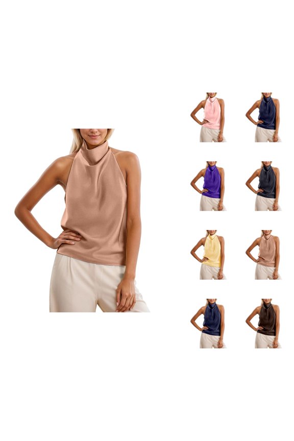 Satin Tank Tops for Women Halter Turtleneck Backless Loose Sleeveless Shirt Y2k Going out Tops Summer Outfits