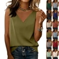 thumbnail image 1 of Satin Tank Tops for Women Loose Fit Sleeveless V Neck Cami Shirts Silk Camisole Blouses Satin Blouse for Under Blazer,Green 2XL, 1 of 6