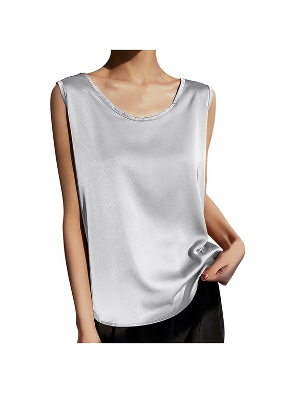 Satin Tank Tops for Women Scoop Neck Sleeveless Camisole TShirts Summer Basic Blouses Solid Lightweight Tees