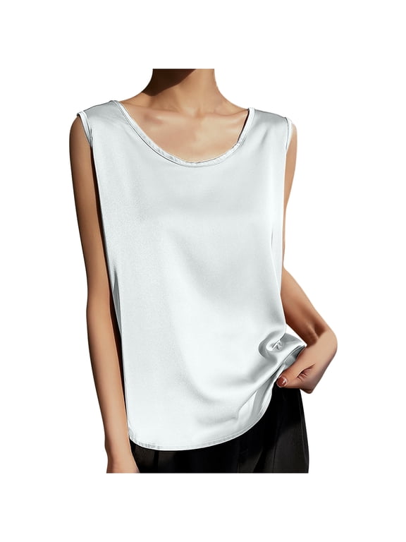 Satin Tank Tops for Women Scoop Neck Sleeveless Camisole TShirts Summer Basic Blouses Solid Lightweight Tees