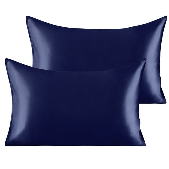 Satin Toddler Pillowcases with Envelope Closure, Luxury and Silky Travel Pillow Covers, 14" x 20", Navy Blue, 2 Pack
