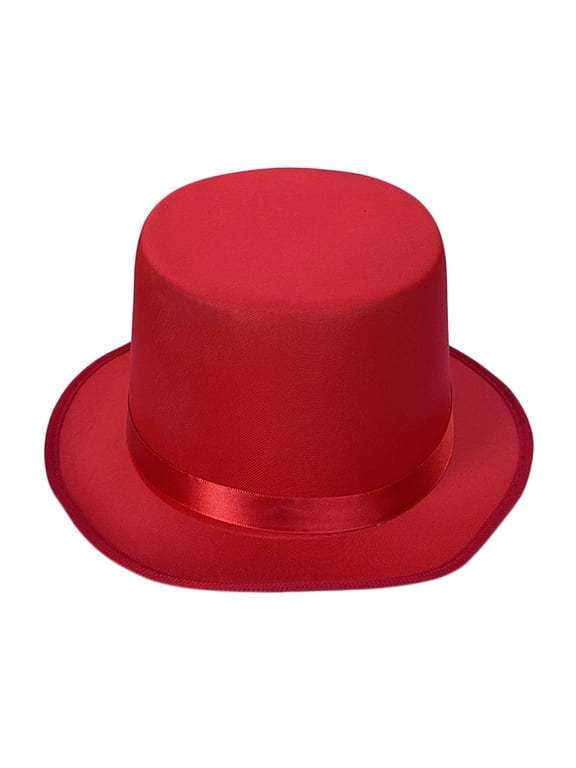 Satin Top Hats for Women Magician & Performed Victorian Dress Up Christmas Top Hats Theatrical Clown Bowler Cosplay Costume Comedy Show Hat Deep Red One Size