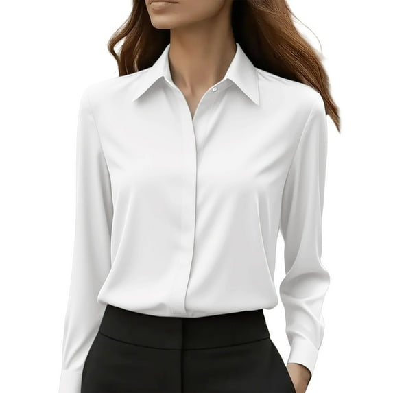Satin Tops for Women, Yigetop Button Down Shirts for Women Wrinkle Resistance Dress Shirts for Women Long Sleeve Work formal Blouses Tops Satin Button Down Shirts for Women White S