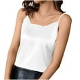 thumbnail image 1 of Satin Tops for Womensexy Lace Square Neck Camisole Top Vests Solid Color Sleeveless Tops Casual Double Spaghetti Strap Cami Blouses Summer Silk Tank Top Plian Shirt Size M-4XL, 1 of 7