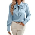 thumbnail image 1 of Satin Tops for Women Dressy Bow Tie Neck Blouses Solid Color Silk Long Sleeve Work Shirts Blusas De Seda Para Mujer Elegantes, 1 of 7