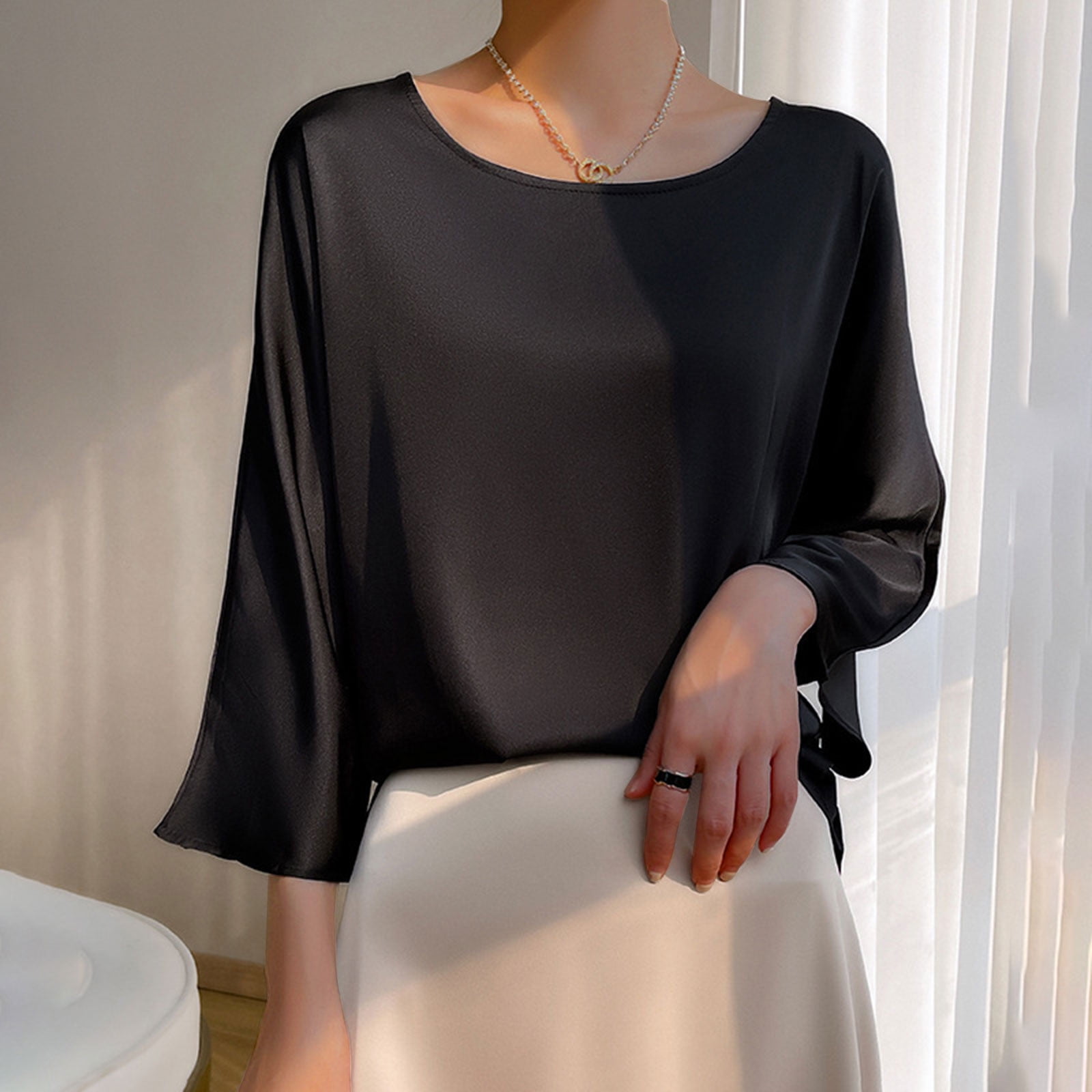 black long sleeve satin top