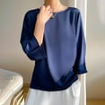 thumbnail image 1 of Satin Tops for Women Dressy Casual, Ladies 3/4 Length Sleeve Round Neck Blouses Soft Silk Shirts Loose Fit (XX-Large, Dark Blue), 1 of 4