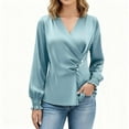 thumbnail image 1 of Satin Tops for Women Dressy V Neck Cross Wrap Blouse Puff Long Sleeve Tunic Tops Elegant Silk Shirts for Women Holiday Party Outfit, 1 of 7
