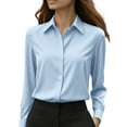 thumbnail image 1 of Satin Tops for Women, Prolriy Long Sleeve Dress Shirt Formal Blouse for Work Womens Tops Blue L, 1 of 9