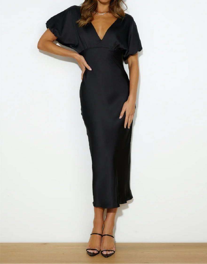 Midi Black Satin Dress
