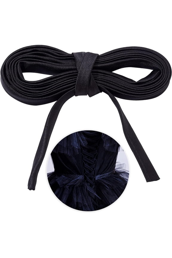 Satin Wedding Dress Back Tie Rope Black 15~16mm about 3.83 Yards(3.5m)/Strand