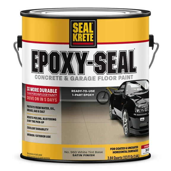 Satin White Tint Base, Seal-Krete Epoxy-Seal Concrete and Garage Floor Paint, 1 Gal, 4 Pack