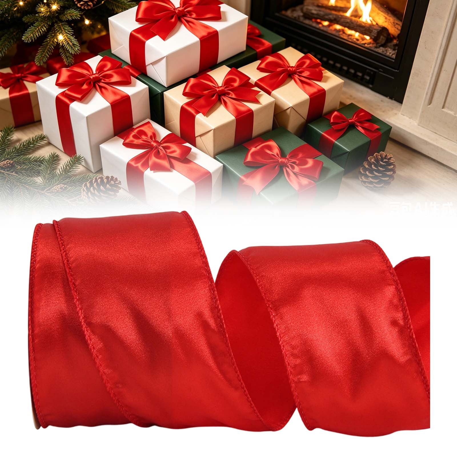 Satin Wired Ribbon 2.48 Inch 20 Yards, Christmas Wired Edge Ribbon for ...