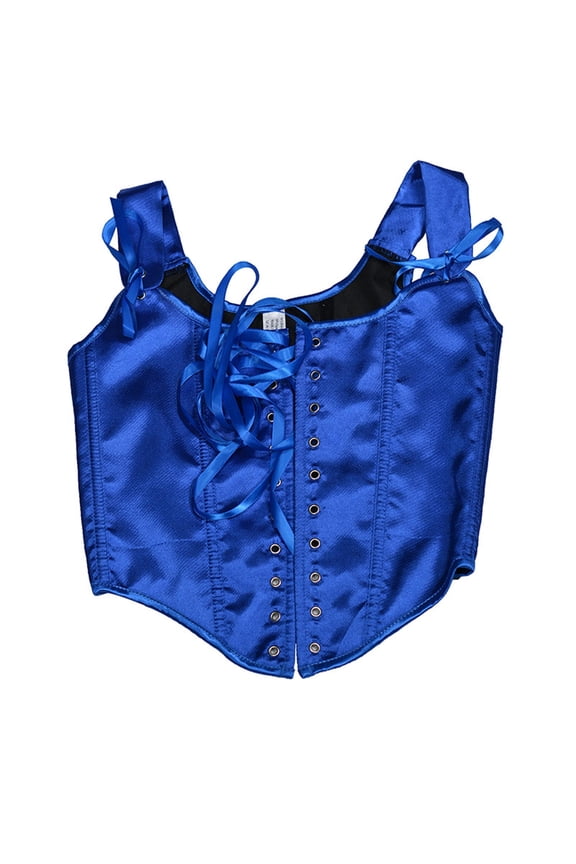 Satin Women Vintage Overbust Renaissance Corset Bustier Bodyshaper Lace-Up Tank Tops Bodice Blue XS