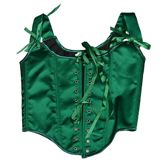 Satin Women Vintage Overbust Renaissance Corset Bustier Bodyshaper Lace-Up Tank Tops Bodice Green XL