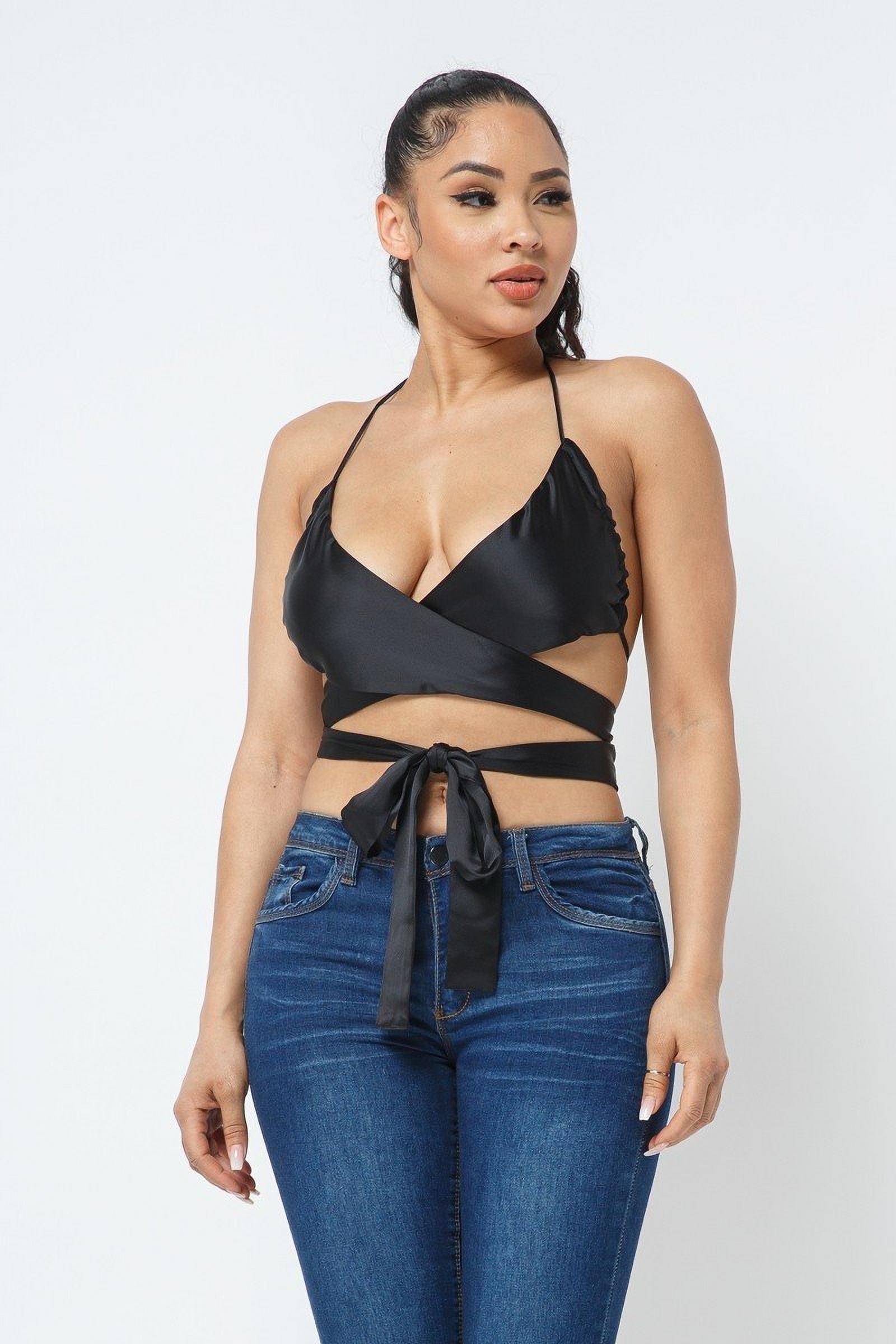 satin wrap crop top