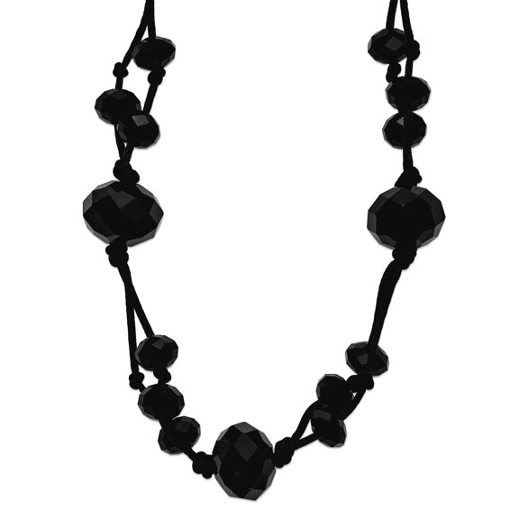 Satin cord Fancy Lobster Closure Black Plated Black Acrylic Beads 16inch With Ext Necklace Pendant Necklace for Women