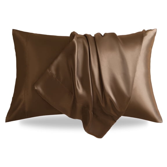 LIFCOM Satin Pillowcase Set of 2 for Hair and Skin, Silky Queen Pillow Case with Envelope Closure ,20"×30", Brown