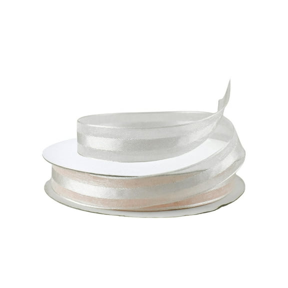 Satin with Sheer Organza Ribbon, 5/8-Inch, 25-Yard - Pink