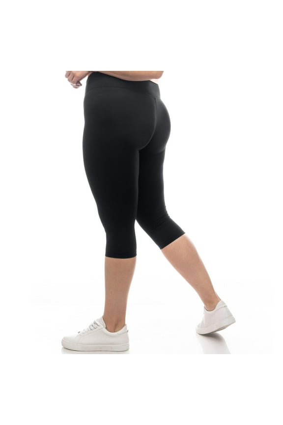 High Waisted Capri Leggings for Women- High Waist for Tummy Control - Black Capri Leggings for |3 Inch Waistband (Plus Size, Black)