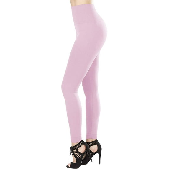 Satina Fleece Lined Leggings High Waist Compression Slimming Warm Opaque Tights (One Size, Pink )