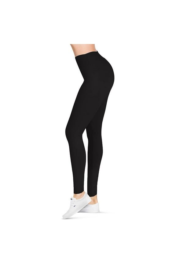 High Waisted Leggings for Women | 3 Inch Waistband (Plus Size, Black)