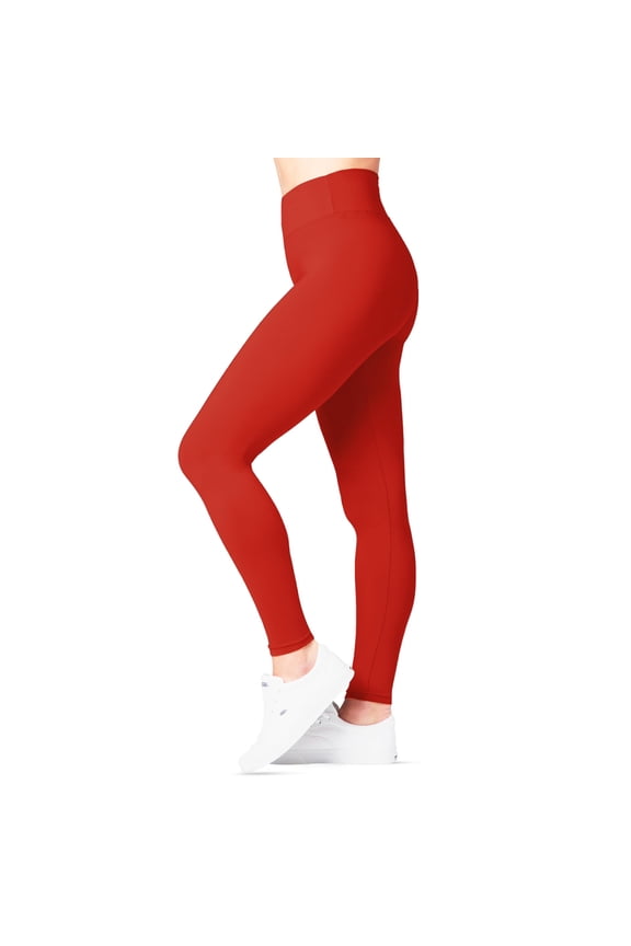 High Waisted Red Leggings for Women - Soft, Stretchy Leggings with Side Pockets - Full Length Yoga Pants for Women - Tummy Control and Buttery Soft Fabric for All-Day Comfort