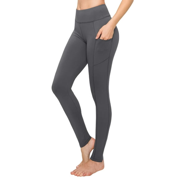 SATINA High Waisted Grey Leggings for Women - Soft, Stretchy Charcoal Leggings with Side Pockets - Full Length Yoga Pants for Women - Tummy Control and Buttery Soft Fabric for All-Day Comfort