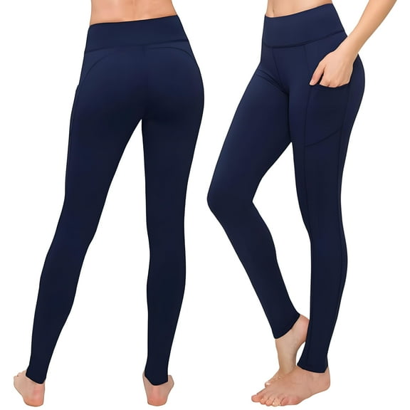 SATINA Navy Blue Leggings with Pockets for Women - High Waisted Yoga Pants - Buttery Soft and Stretchy Fabric - Full Length and Capri Options Available - Tummy Control - For Gym, Running and Daily Us