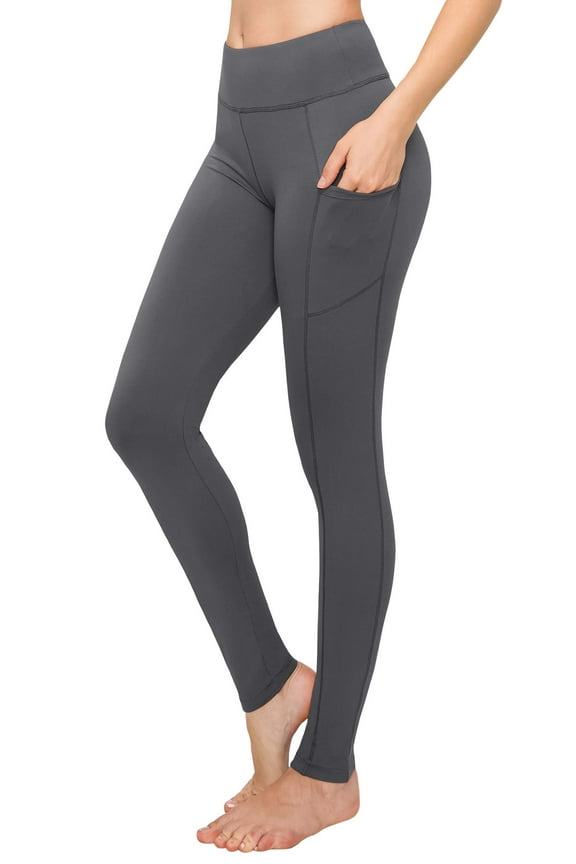 High Waisted Grey Leggings for Women - Soft, Stretchy Charcoal Leggings with Side Pockets - Full Length Yoga Pants for Women - Tummy Control and Buttery Soft Fabric for All-Day Comfort