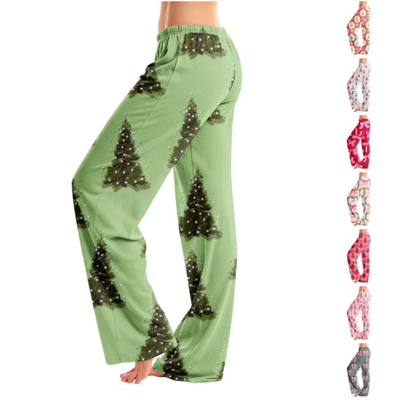 Satingcolo Christmas Pajama Pants for Women Elastic Waist Wide Leg Lounge Bottoms Christmas Pajamas Christmas Pants For Women