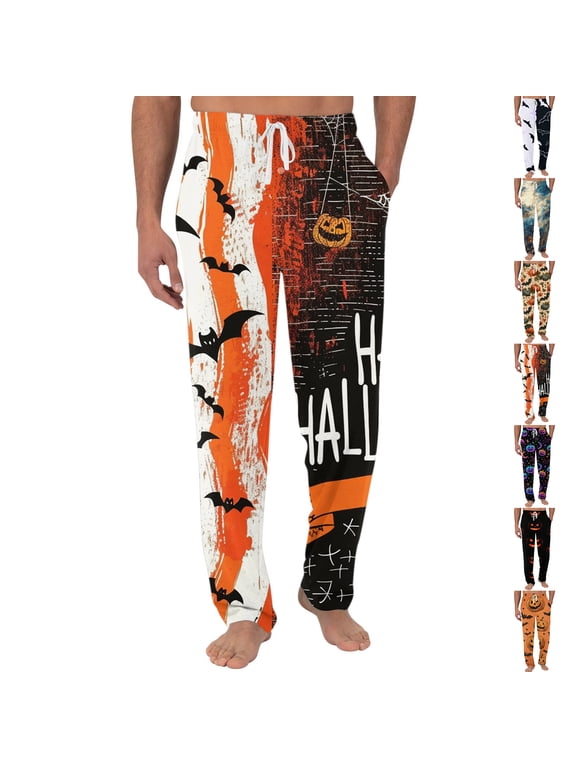 Funny Men's Pajama Pants Halloween Lightweight Sleep Lounge Pants Pjs Bottoms Men's Pajama Bottoms with Pocket Drawstring