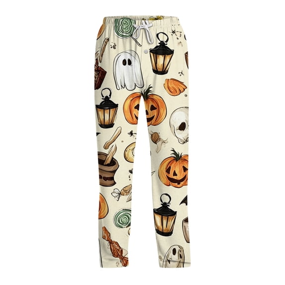 Satingcolo Funny Men's Pajama Pants Halloween Soft Sleep Lounge Pants Lightweight Pjs Bottoms with Drawstring for Men