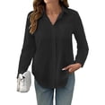 thumbnail image 1 of Satingcolo Gauze Shirts for Women Button Down Dress Blouses Summer Cozy Long Sleeve Textured Collared Fall Work Cruise Outfits Black 2XL, 1 of 3