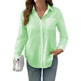 thumbnail image 1 of Satingcolo Gauze Shirts for Women Button Down Dress Blouses Summer Cozy Long Sleeve Textured Collared Fall Work Cruise Outfits Green S, 1 of 3