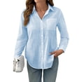 thumbnail image 1 of Satingcolo Gauze Shirts for Women Button Down Dress Blouses Summer Cozy Long Sleeve Textured Collared Fall Work Cruise Outfits Light Blue 2XL, 1 of 3