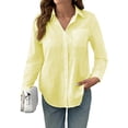 thumbnail image 1 of Satingcolo Gauze Shirts for Women Button Down Dress Blouses Summer Cozy Long Sleeve Textured Collared Fall Work Cruise Outfits Yellow 2XL, 1 of 2