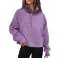 thumbnail image 1 of Satingcolo Half Zip Pullover Women Fall 2026 Oversized Stand Collar Cropped Sweatshirt Casual Quarter Zipper Hoodies,Purple 2XL, 1 of 4